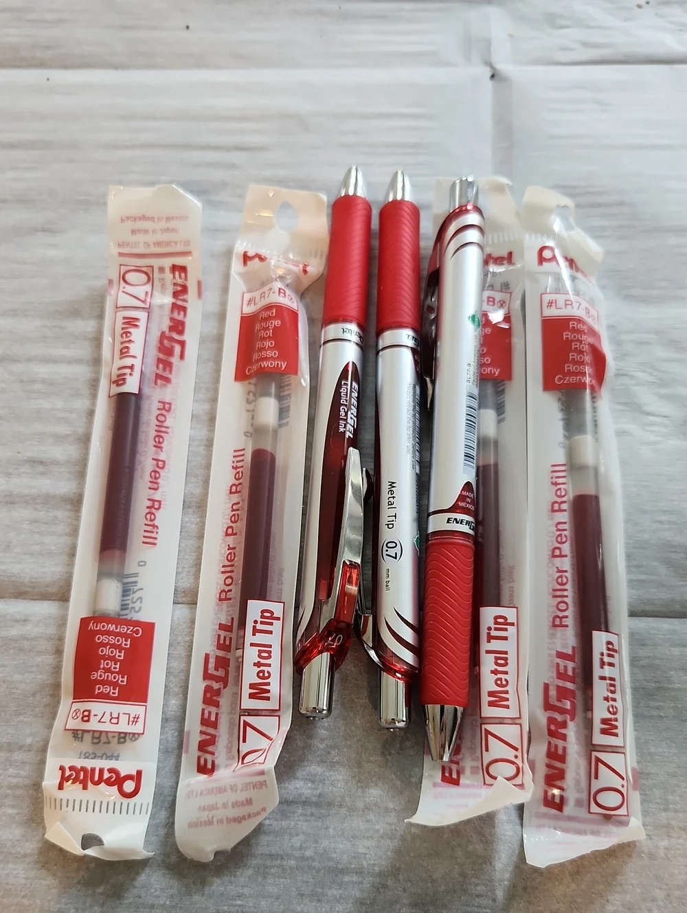 ENERGEL Red Gel Roller Pens with Red Grip - Pack